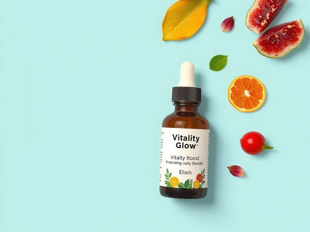High-resolution image of Vitalityglowspainbpro Boost Elixir bottle with vibrant ingredients.