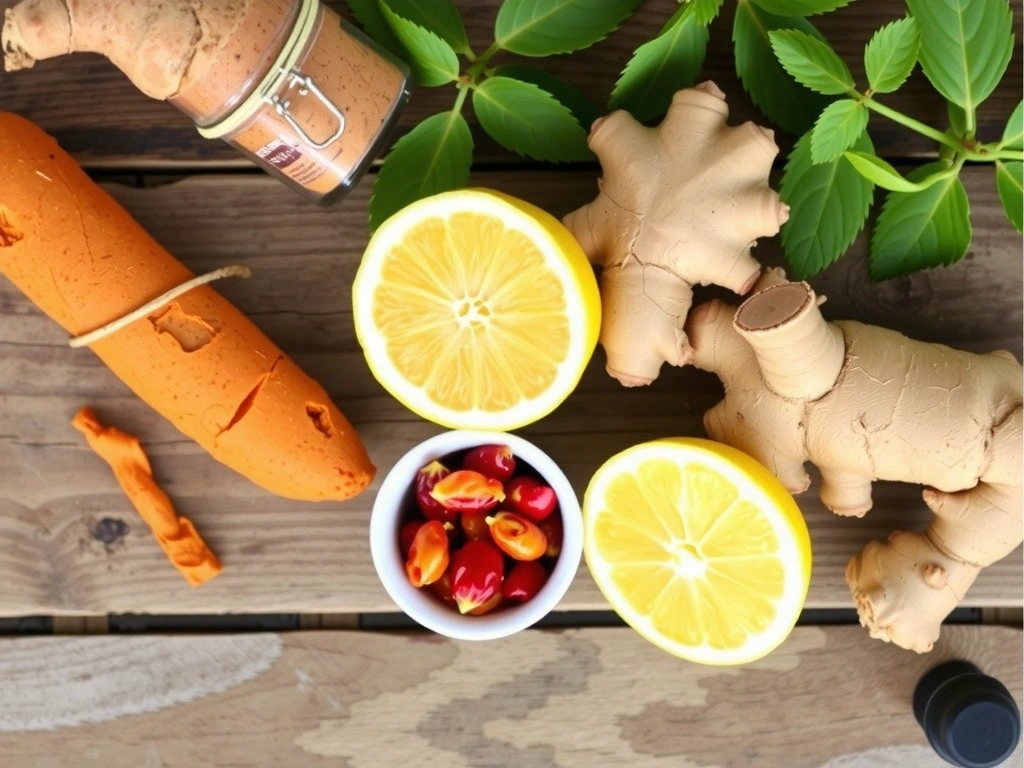 Ingredients of Vitalityglowspainbpro Boost Elixir in a flat lay composition.